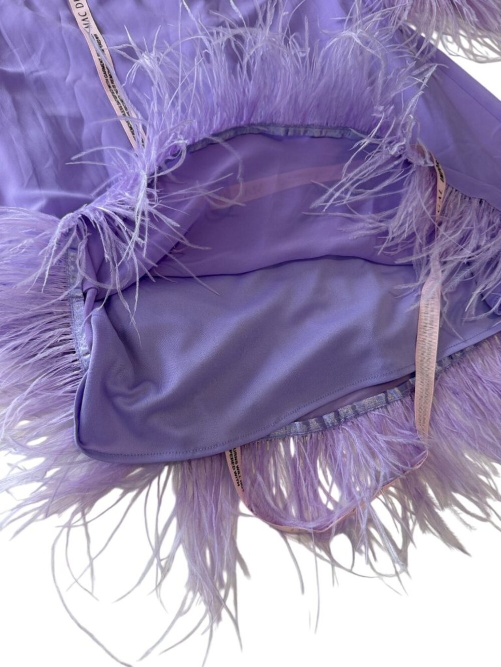 Mac Duggal Lilac Sheer Sleeves Feather Trim Cocktail Dress 11439 Dress Size 4 NW - Picture 8 of 11